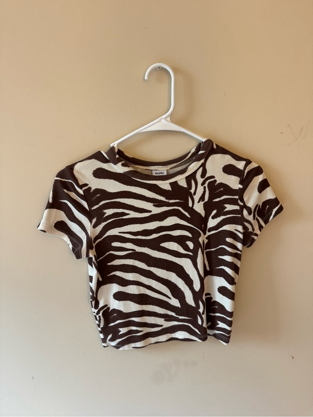 Bershka Brown and Cream Zebra Print Crop Top